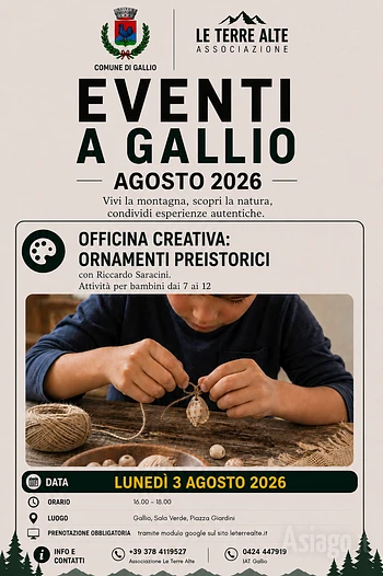 Ornamenti preistorici laboratorio a Gallio 3 agosto 2026