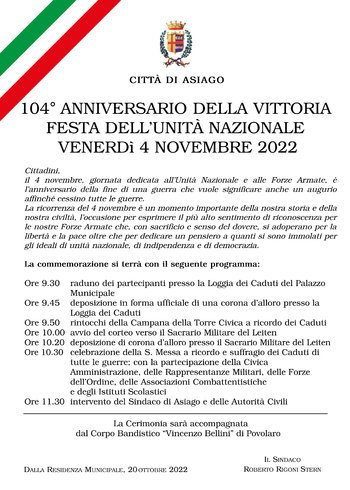 Cerimonia 4 novembre 2022 Asiago