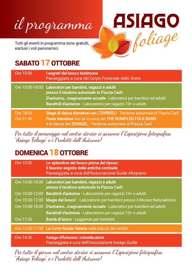 Programma Asiago Foliage 2015 Programma Asiago Foliage 2015