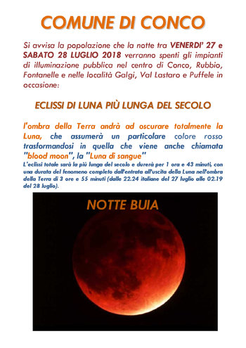 Notte buia a Conco con eclissi lunare