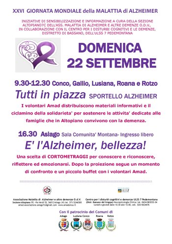 Giornata Alzheimer 2019 Altopiano di Asiago Giornata Alzheimer 2019 Altopiano di Asiago