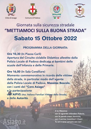 Giornata sulla sicurezza stradale: mettiamoci sulla buona strada ad Asiago 15 ottobre 2022