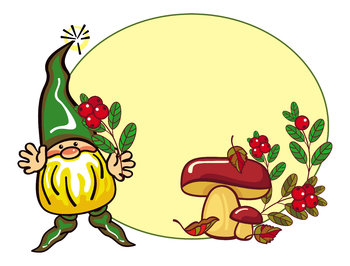 Gnomo tra foglie e funghi Gnomo tra foglie e funghi