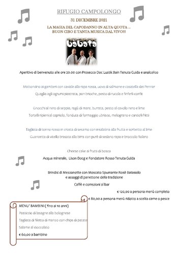 Cenone di Capodanno 2021-2022 al Rifugio Campolongo