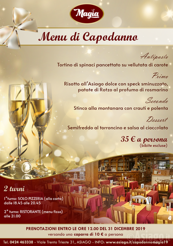 Menu Capodanno 2020 al Magia di Asiago