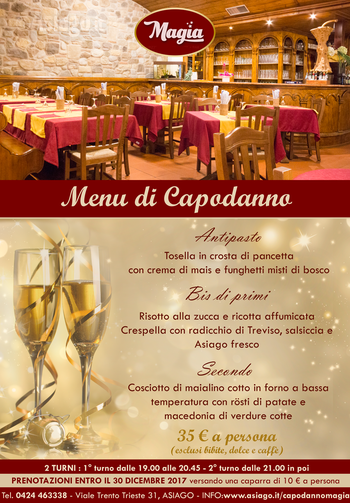Menu capodanno al Magia di Asiago 2017 Menu capodanno al Magia di Asiago 2017