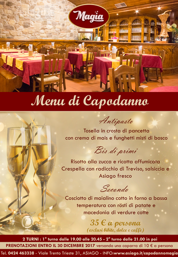 Menu capodanno al Magia di Asiago 2017