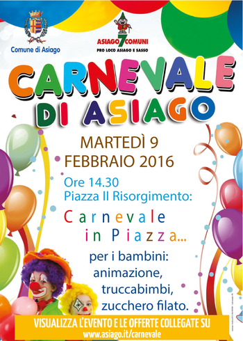 Carnevale ad Asiago, Piazza II Risorgimento, martedì 9 Febbraio 2016