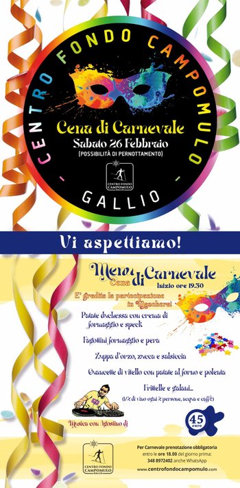 Cena di Carnevale 2022 al Rifugio Campomulo