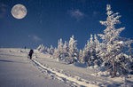 Snowshoeing in the Moonlight night with dinner in mountain huts, March 11, 2017