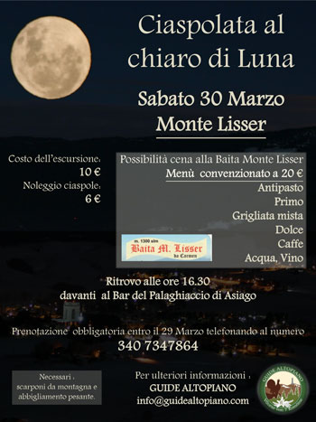 Ciaspolata al chiaro di luna al Monte Lisser con Guide Altopiano