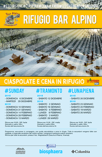 Ciaspolate e cena al Rifugio Bar Alpino stagione invernale 2015/16, Altopiano