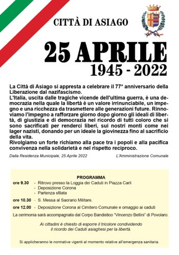 Cerimonia 25 aprile 2022 Asiago