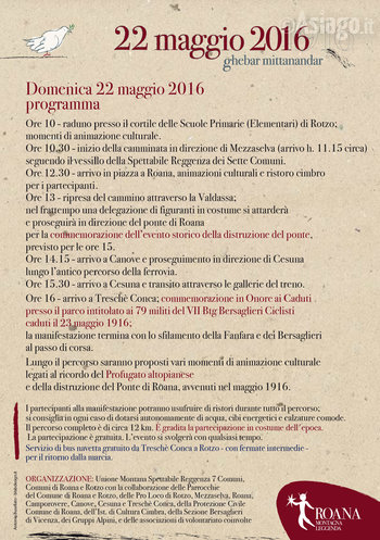 Programma commemorazione roana 22 maggio 2016 retro Programma commemorazione roana 22 maggio 2016 retro