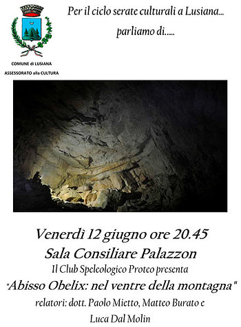 Serata culturale speleologica a Lusiana, Altopiano di Asiago