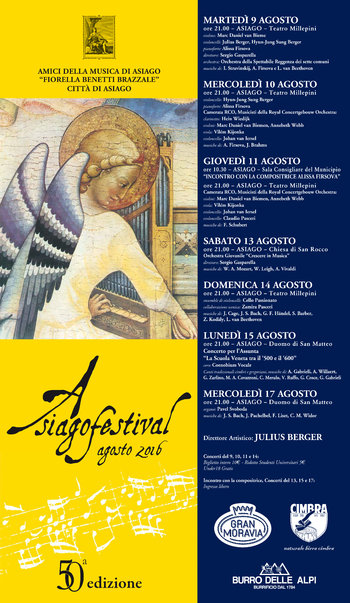 50th Edition of ASIAGO festivals, concerts in Asiago, from 9 to August 17, 2016