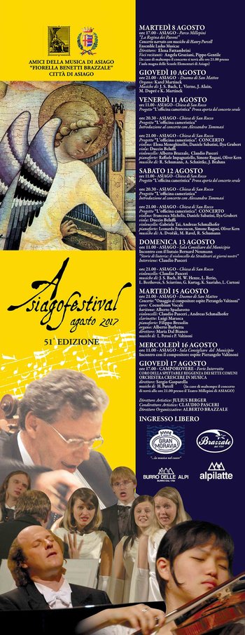 ASIAGO FESTIVAL 2017 -  Concerti ad Asiago dal 10 al 17 agosto 2017