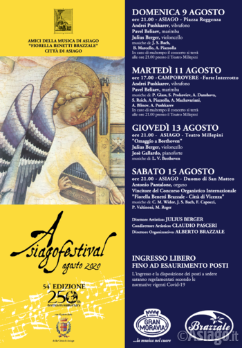 ASIAGO FESTIVAL 2020 - Concerti ad Asiago dal 9 al 15 agosto 2020