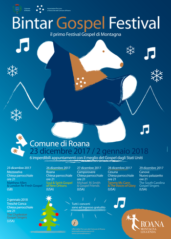 BINTAR GOSPEL FESTIVAL 2017-18 - Programma concerti gospel a Roana e frazioni - Altopiano di Asiago