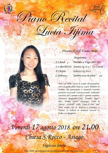 Piano recital di Lucia Iijima Asiago agosto 2018