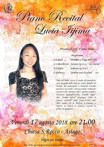 Piano recital di Lucia Iijima Asiago agosto 2018 Piano recital di Lucia Iijima Asiago agosto 2018