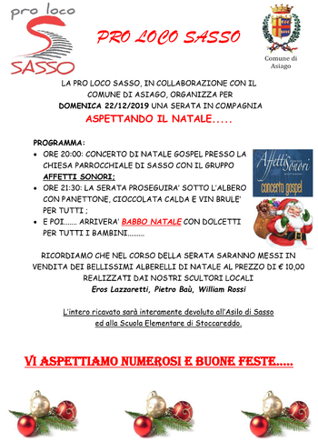 Serata Aspettando Natale a Sasso di Asiago Serata Aspettando Natale a Sasso di Asiago
