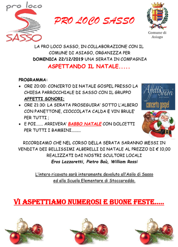 Serata Aspettando Natale a Sasso di Asiago