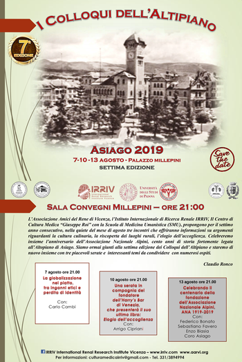 I COLLOQUI DELL'ALTIPIANO 2019 ad Asiago - 7, 10 e 13 agosto 2019