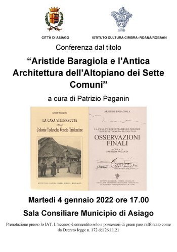 Conferenza Aristide Baragiola Asiago 4 gennaio 2021