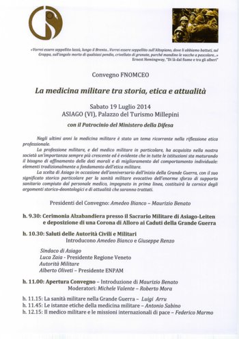 Convegno FNOMCEO la medicina militare tra storia etica e attualita asiago 2014