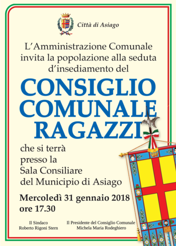 Insediamento Consiglio Comunale Ragazzi Asiago 2018