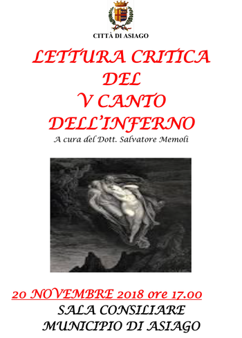 Lettura critica V Canto dell'Inferno ad Asiago Lettura critica V Canto dell'Inferno ad Asiago