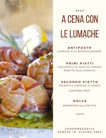 A cena con le lumache a ristorante Campomezzavia 2022