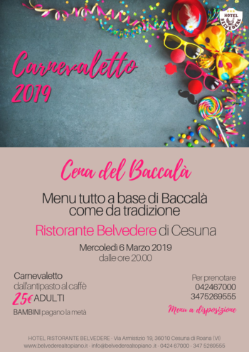 Cena baccalà di Carnevaletto al Belvedere Cesuna