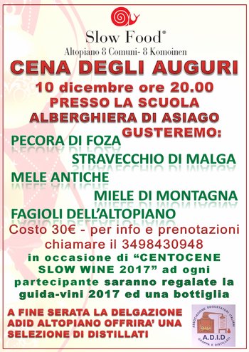 Cena degli auguri Slow Food a Asiago