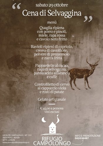 Cena di Selvaggina Rifugio Campolongo 29 ottobre 2022