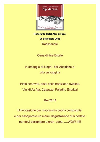 Cena hotel alpi funghi 2015 Cena hotel alpi funghi 2015