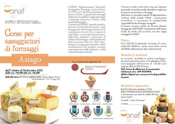 Course for cheese tasters in Asiago - from 7 October to 16 December 2022