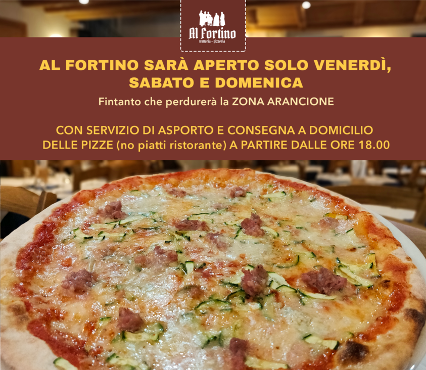 La Trattoria Pizzeria Al Fortino nelle sere di VENERDI', SABATO E
