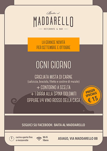 Grigliata mista di carne Ristorante Baita Maddarello, Asiago Grigliata mista di carne Ristorante Baita Maddarello, Asiago