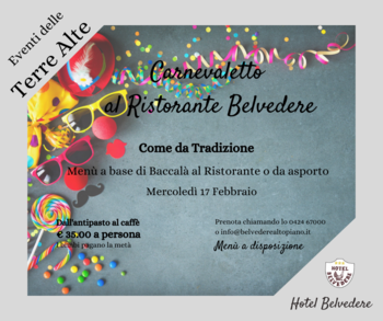 Menu baccalà di Carnevaletto Ristorante Hotel Belvedere Cesuna