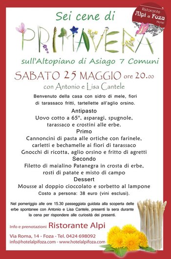 Menu Cena primavera all'Alpi di Foza