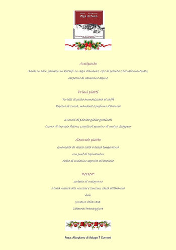 Menu di Natale Ristorante Alpi di Foza