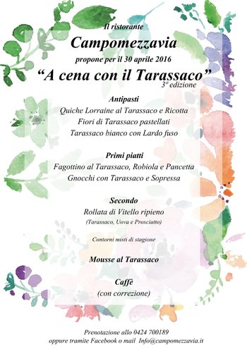 Menu rassegna tarassaco 2016 ristorante campomezzavia