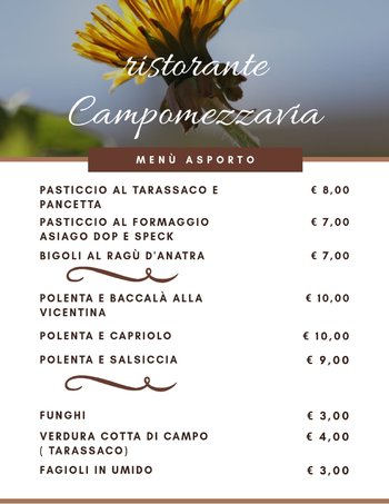 Pranzo da asporto Ristorante Campomezzavia Asiago