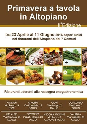 Primavera a Tavola in Altopiano, sapori unici dei ristoranti, 23 apr-11 giu 2016