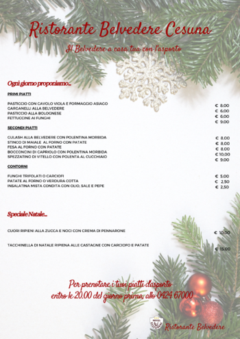 Ristorante Belvedere Cesuna Asiago asporto feste di natale 2021