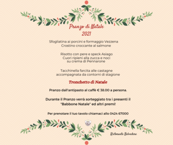 Ristorante Belvedere Cesuna Pranzo Natale 2021