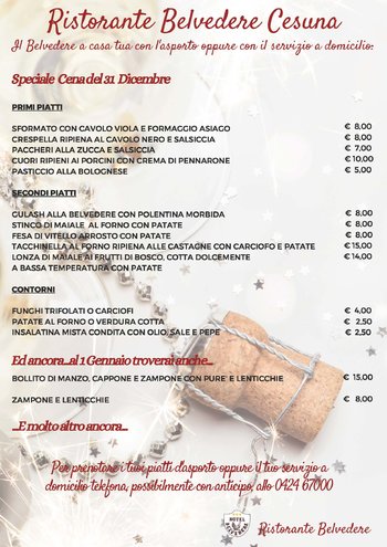 Ristorante Hotel Belvedere asporto e domicilio cena 31 dicembre e 1 gennaio