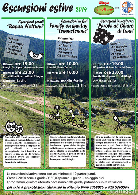Locandina Escursioni Estive Rifugio Bar Alpino 2014